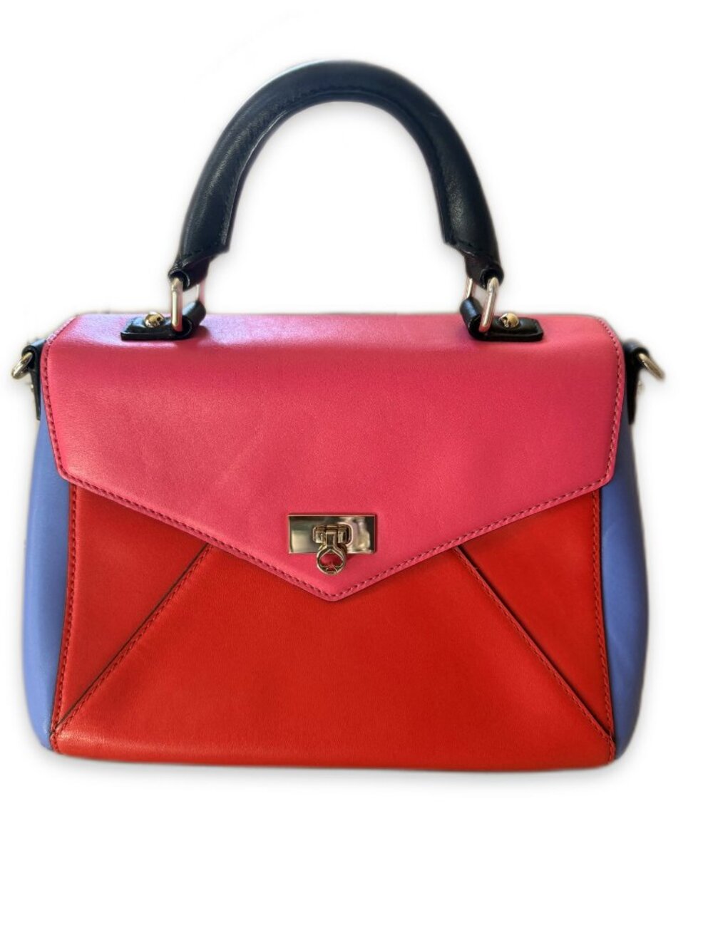 NEW Kate Spade Colorblock Leather Satchel Crossbody Pink Red Blue w/ Strap